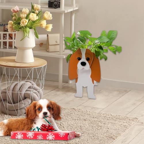 Brown King Cavalier Dog Planter Pots