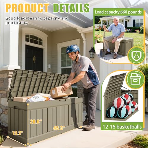 Outdoor Storage Box 82 Gallon Storage Bin with Lid for Patio Furniture (Coffee / 82 Gallon)