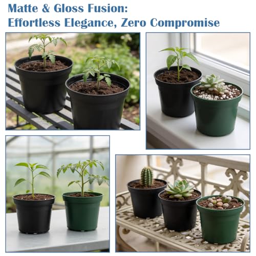 50 Pack 3 Inch Plastic Nursery Pot with Drainage Holes (Green / 3"-50P)