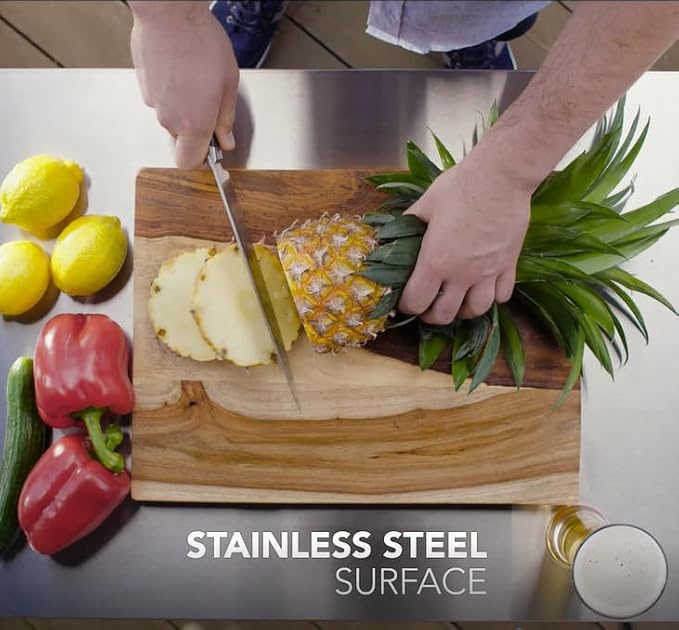 Keter Unity XL Portable Outdoor Table with Stainless Steel Top for Kitchen Prep and Outdoor Storage Cabinet for Grilling Accessories, Dark Grey