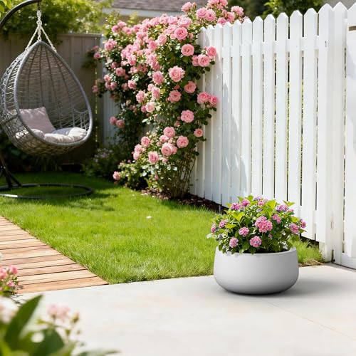 Accent Round Bowl White Concrete Planter 16" Dia (Pure White / 15.7"w)