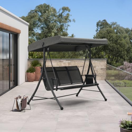 3 Seat Outdoor Porch Swing with Adjustable Canopy (Gray(textilene) / Porch Swing)