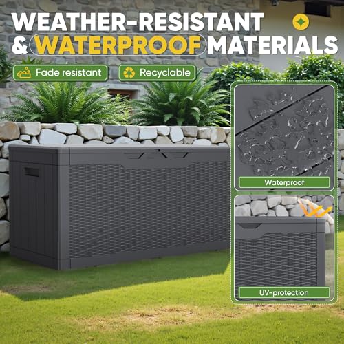 Outdoor Storage Box 100 Gallon Storage Bin with Lid for Patio Furniture (Gray / 100 Gallon)