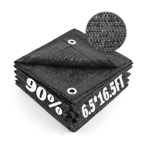 Sun Shade Cloth with Grommets for Garden (6.5FTx16.5FT / 90% Shade-Black)