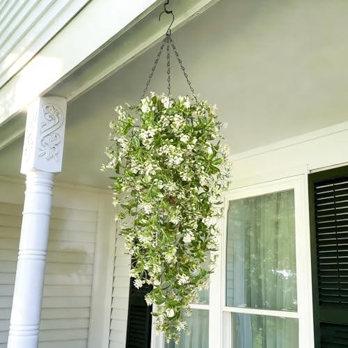 8Pcs Fake Hanging Plants (White Flowers / 8Pcs Plants)