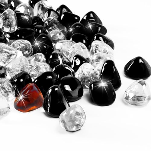 Blended Fire Glass Diamonds for Fire Pit Fireplace (Diamond 10LB / Crystal Ice +Onyx Black + Amber)
