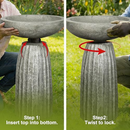 24.4" Pedestal Bird Bath for Outdoor (Concrete Gray)