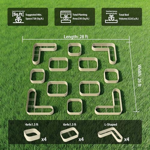 12 Pack 18" Tall Metal Raised Garden Beds (Beige / Set of 12)