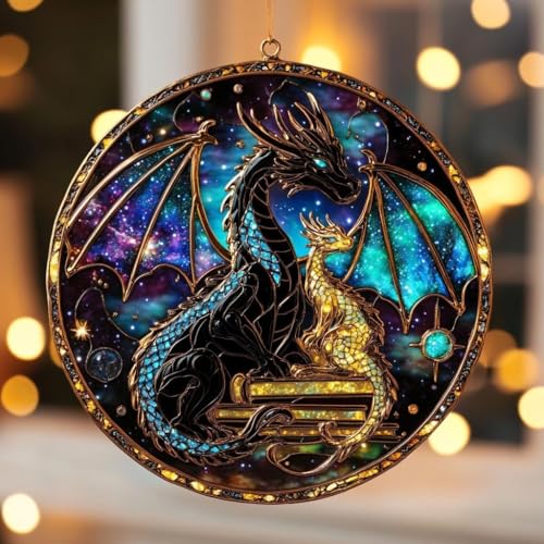 Fantasy Dragon Acrylic Suncatcher Ornament Book Lover Gift Fantasy Fans Decor for Readers (1-fba-ett-evg-b509-o.1 / 8")