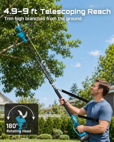 2-in-1 Pole Pruning Shears 1.6'' Cut, 20V Cordless, 4.9-9 ft Reach (Electric Blue)