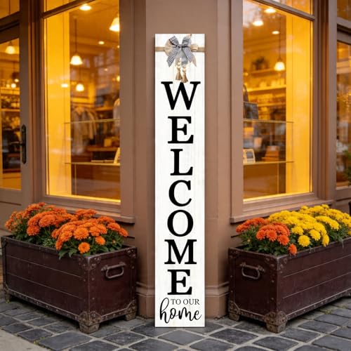 Vertical Wood Welcome Sign 47.2x7.8 Inch Farmhouse Rustic Decor for Front Porch (White / 7.8" x 47.2" / Welcome To Our Home)