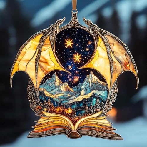 Fantasy Book Lover Acrylic Suncatcher Window Hanging Bookish Decor for Readers Dragon Lover Gift (1-fba-cvm-evg-a75 / 8")