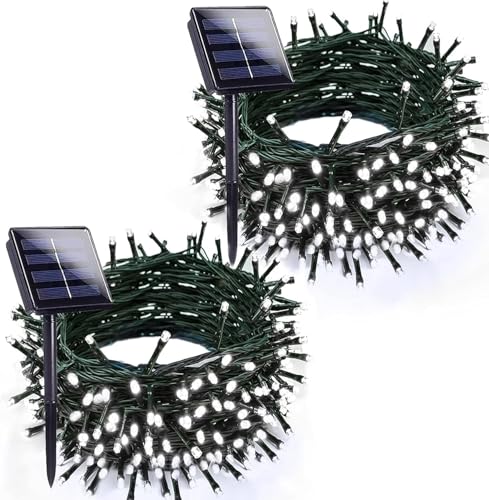 Solar Christmas Lights Outdoor 2 Pack 66FT 200 LED String Lights Cool White (Cool White / 2 pack)