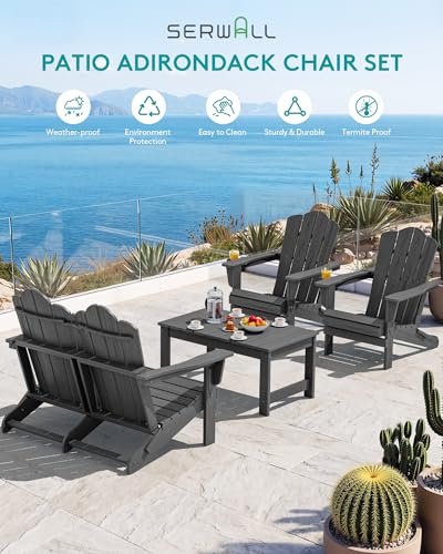 4 Pc HDPE Adirondack Set (Grey / 2 chair &1 bench &1 coffee table)