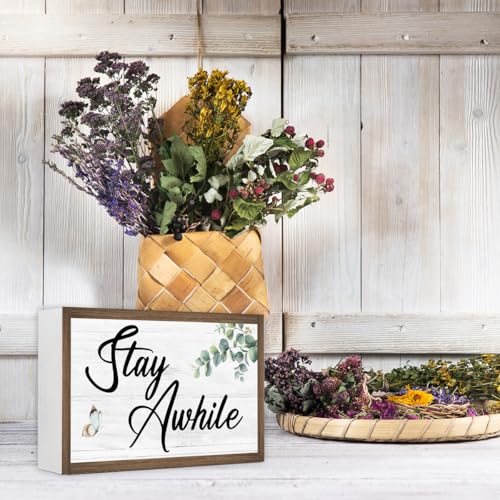 Stay Awhile Wooden Box Sign Desk Decor (Stay Awhile)