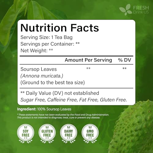 Premium 33 Bags Soursop Graviola Leaf Tea (33 Tea Bags)