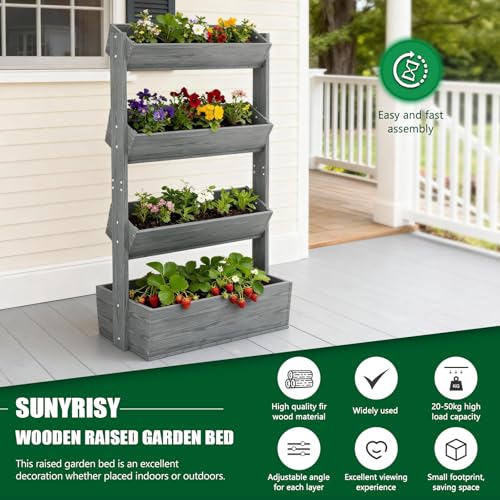 4 Tiers Vertical Raised Garden Bed Outdoor Planter Tower (31.5" x 18" x 55" 4 Tier / Gray-vertical)