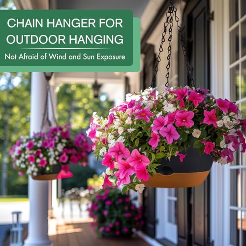 3 Pack 8/10/12 Inch Self-Watering Hanging Plant Pot Chain& Macrame Hangers (Black / 8/10/12inch)