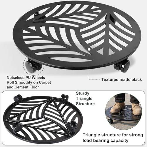 1 Packs Large Metal Plant Caddy with PU Wheels 15" Heavy (15")