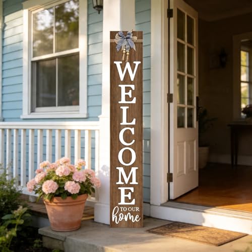 Vertical Wood Welcome Sign 47.2x7.8 Inch Farmhouse Rustic Decor for Front Porch (Natural / 7.8" x 47.2" / Welcome To Our Home)