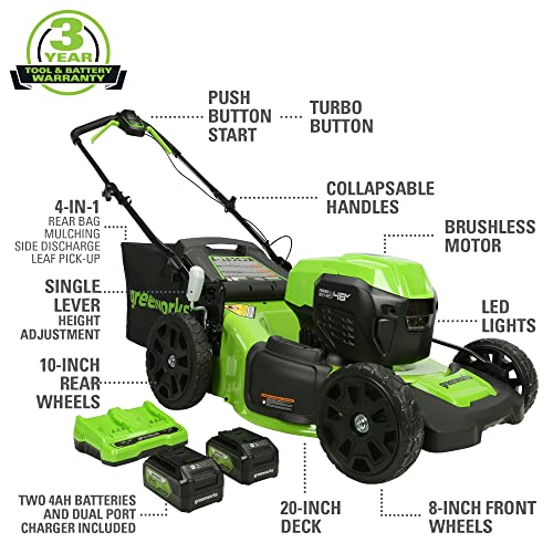 48V (2x24V) Electric Lawn Mower Combo Kit: 20"Steel Deck Push Mower, 12" String Trimmer, 320 CFM Blower, 3 Batteries & 2 Chargers, 3-Year Warranty (48V (24V x 2) 20" Mower combo)
