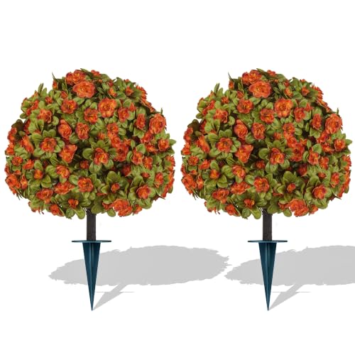 2 Pack Artificial Fall Azlea Flower Topiary Balls for Outdoor (Azalea)