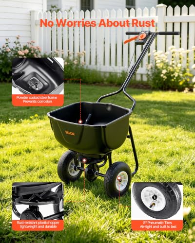 Walk Behind Spreader 60 lbs Capacity Push Broadcast Spreader Black (60LB / Black)