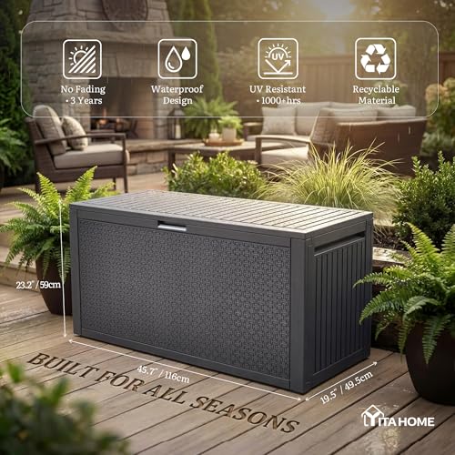 95 Gallon Large Outdoor Deck Box (Dark Gray / 90 Gallon Maze Pattern)