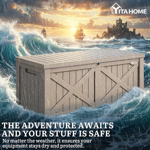 150 Gallon Large Deck Box with X (Deck Box w/X Front / 150 Gallon / Taupe)