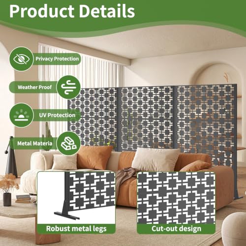 Metal Privacy Screen Outdoor Freestanding (Black / Rectangle C)