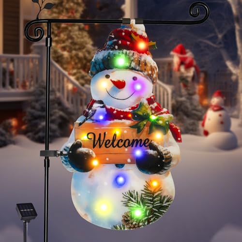 28x40 Solar Christmas Snowman Garden Flag (Big Snowman-Colorful-28x40 / 28×40inch)