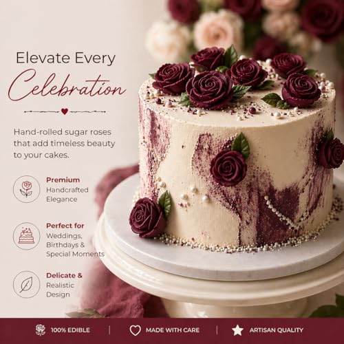 Edible Deep Burgundy Rose Toppers (Burgandy)