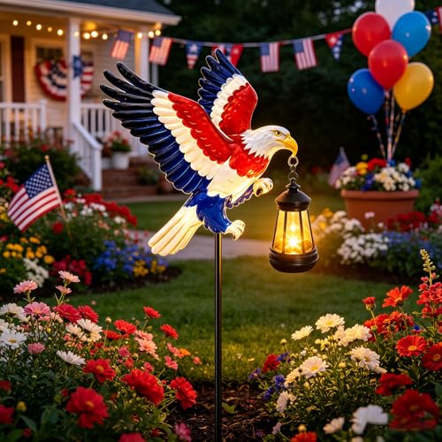 4th of July Decorations 250th anniversary Bald Eagle Solar Garden Light Outdoor Waterproof
