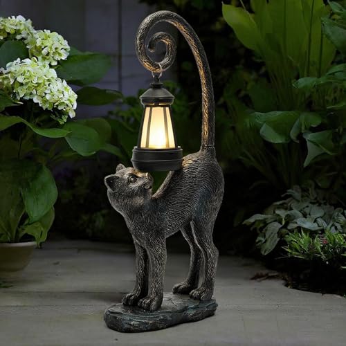 Solar Cat Garden Statue (Bronze Cat)