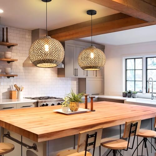 13.79" Rattan Pendant Light Fixture Farmhouse Seagrass Chandelier (1-Light 13.79 inch)