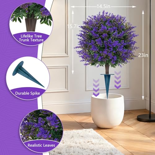 2 Pack Artificial Lavender Topiary Balls with Ground Spikes (Lavender Ball)