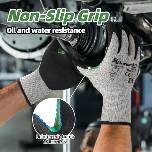 12 Pairs A6 Cut Resistant Work Gloves (Black Nitrile A6 / Small)