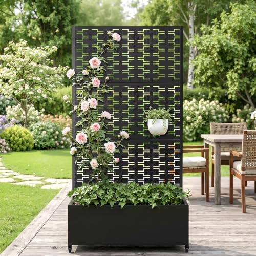 Metal Raised Garden Bed with Trellis (Black Brick / 71"x35")