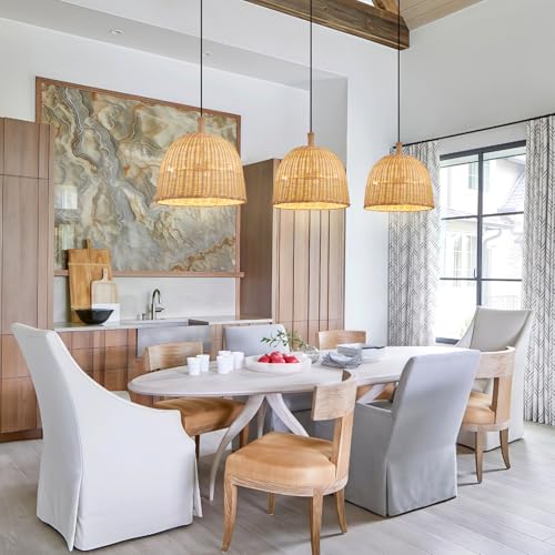 13.8" Rattan Pendant Light (Black+Rattan / 13.77" 3-Light)