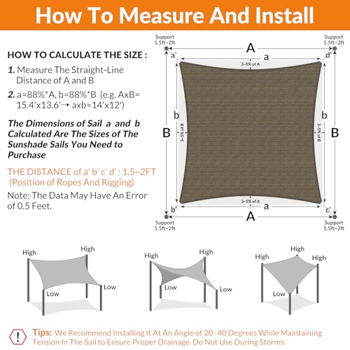 25'X32' Sun Shade Sail Brown Curved Square Customizable (Brown / 25'X32' custom)