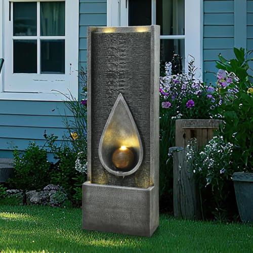 53'' Outdoor Garden Water Fountain with Lights (Gray)