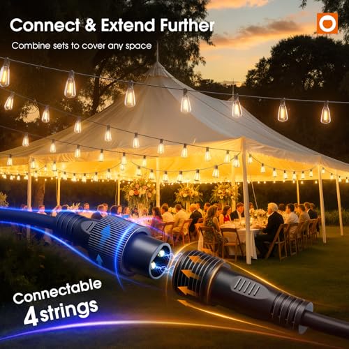 200FT(50*4) Outdoor String Lights with Remote LED Edison Waterproof (Black-Remote / 200FT (100 Sockets))