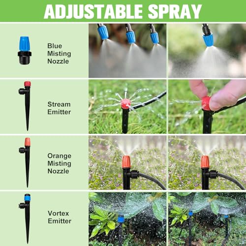 260FT Drip Irrigation System for Garden with 40 Nozzles & Emitters (63FT 1/2'' Main Line + 197FT 1/4'' Drip Line)