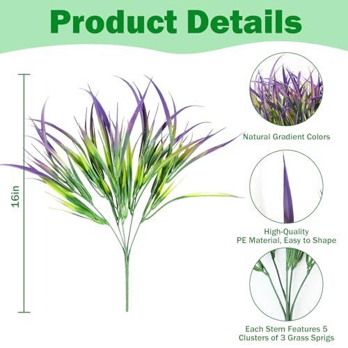 28 Bundles Artificial Outdoor Plants UV Resistant Fake Grass Plants Faux Plastic Plants Greenery Shrubs for Home Garden Pathway Window Box Front Porch Cemetery Spring Summer Decor (28 Count)