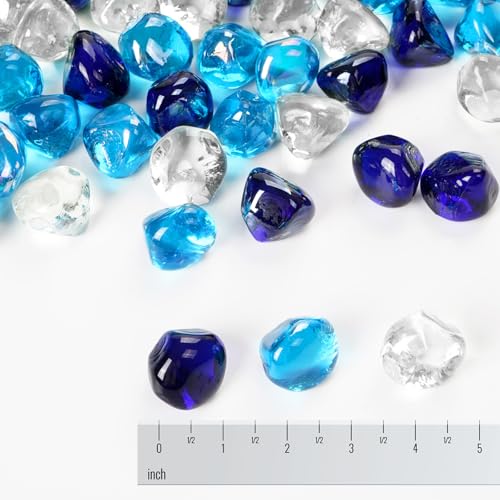 Blended Fire Glass Diamonds (Diamond 10LB / Crystal Clear+Cobalt Blue+Caribbean Blue)