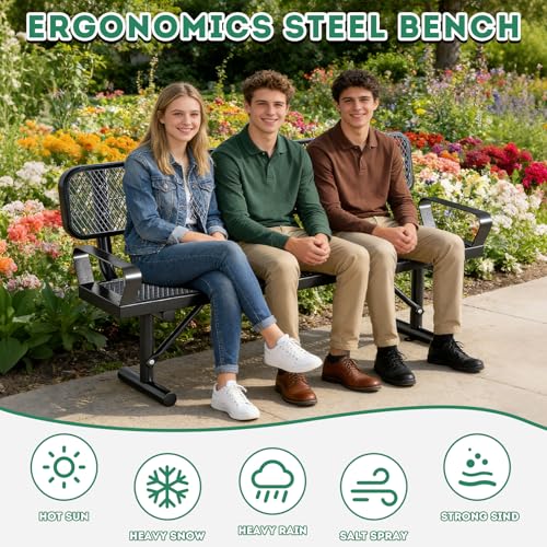 6Ft Outdoor Bench with Armrests & Back Portable Frame (Black With Armrests / 6FT)