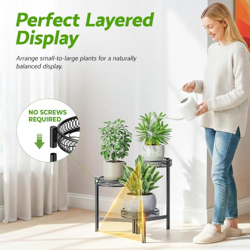 3 Tier Metal Plant Stand Indoor Outdoor (BlackFlower / 3-tiers)