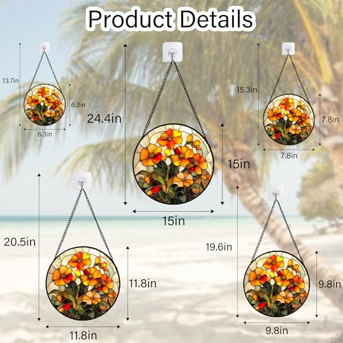 Orange Calendula Flower Stained Glass Window Hanging Suncatcher Gifts 7.8" (Orange / 7.8x7.8 IN)