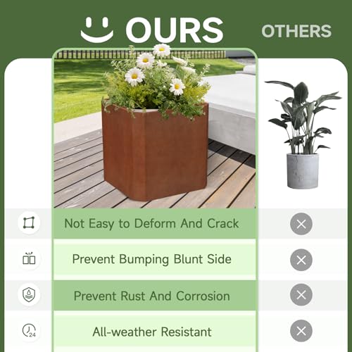 Corten Steel Planter Box 26”L x 26"W x 26"H Large Square Steel Planter Box