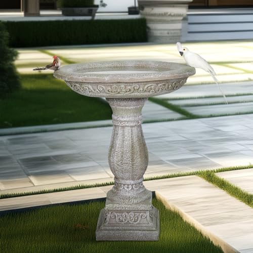 20”Dia.X 23.8”Tall Outdoor Birdbath with Pedestal (Gray / 23.8inch)
